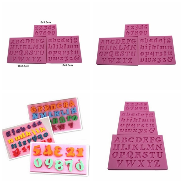 3 stk Ny Mini Letter&Nummer Silikon Håndlaget Fondantkake Des Pink Set