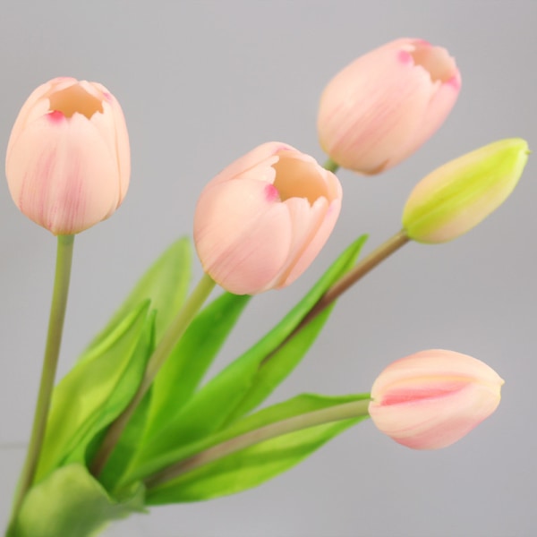Luksus Silikone Real Touch Tulipaner Buket Dekorativ Kunstig Light pink