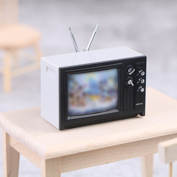 Dukkehus Miniature ornamenter Mini retro tv legetøjs ornamenter E