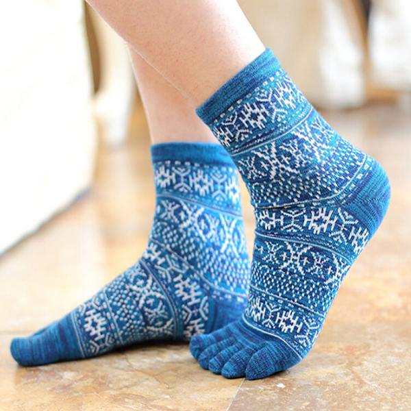 Hot Rea Nya Herr Damstrumpor Pure Cotton Sports Five Fing Blue