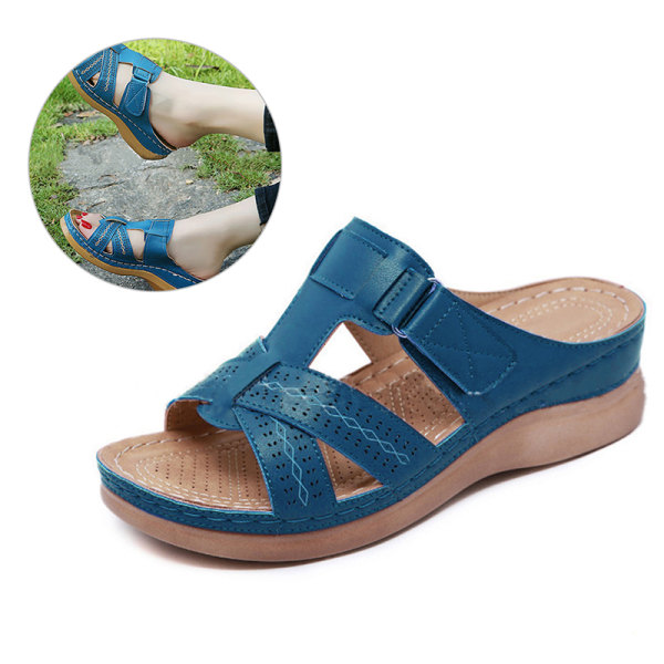 Damer Kvinnor Ortopedisk Heel Slip On Open Toe Mules Sandaler Sho Blue 35