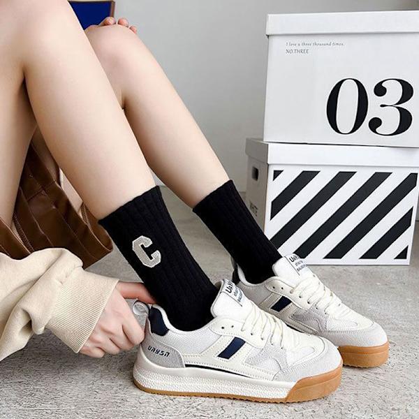 Dam Letter C Print Strumpor Dam Kort strumpa För Cykling e Solid White