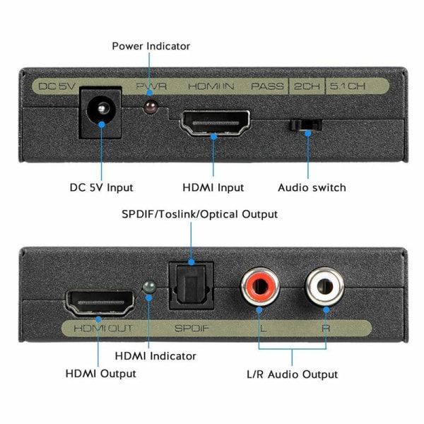 1080P o Extractor Converter Splitter HDMI til HDMI & Optisk SPD Black