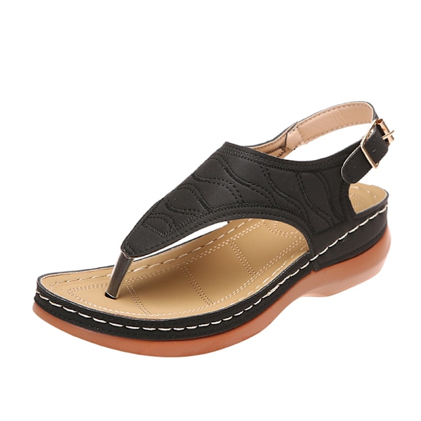 Dame Sandaler Blød Bund Kiler Sko Damer Sommer Sandaler Med Black 38