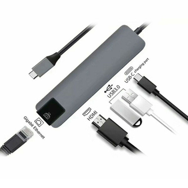 5-i-1 USB Type C Hub Adapter Dock med 4K HDMI PD RJ45 Etherne Black