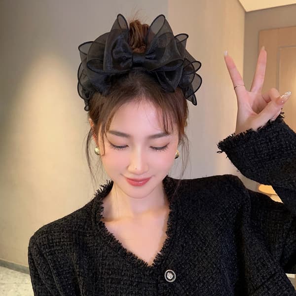 Fashion Retro Sort Mesh Stor Hårbånd Hår Tilbehør Kvinde Black