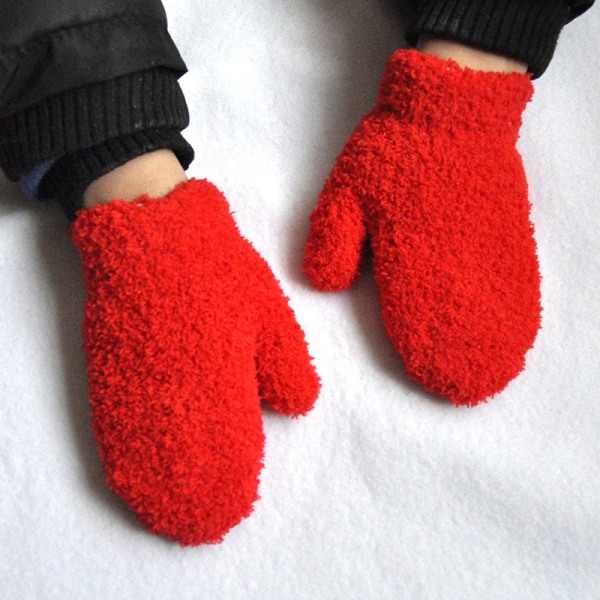 Baby käsineet Winter Plus Velvet Rukkaset Lapset Kid Coral Fleec Red