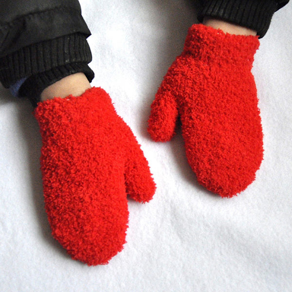 Babyhandsker Winter Plus Velvet Vanter Børn Kid Coral Fleec Red