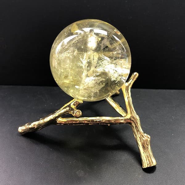 1 Stk Krystalkugle Base Træ Bladform Metal Holder Kugle Sten Gold L
