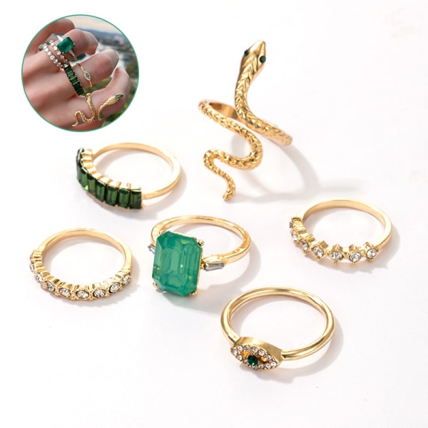 6st/ set Lyxiga gröna strass ormringar för dam vintage One Size