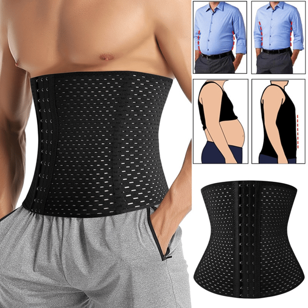 Mænd Slankende Body Shaper Taljetræner Trimmer Bælte Korset Til Black XL