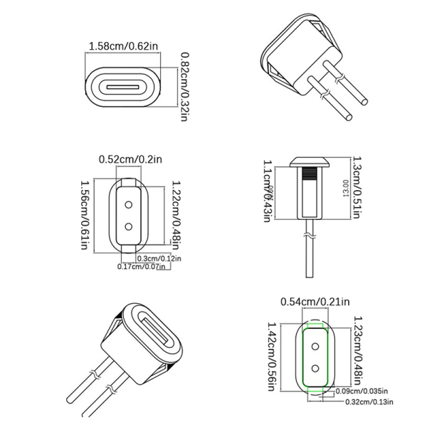 USB -tyypin C-liitin Type-C-pikalatausliitäntäportti USB-C-lataus One Size