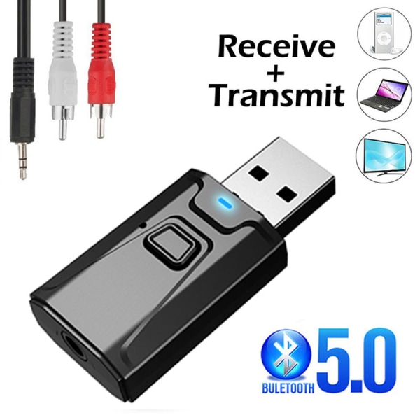 Mini USB Bluetooth 5.0 Sändare Mottagare Stereo Adapter 3,5m Black