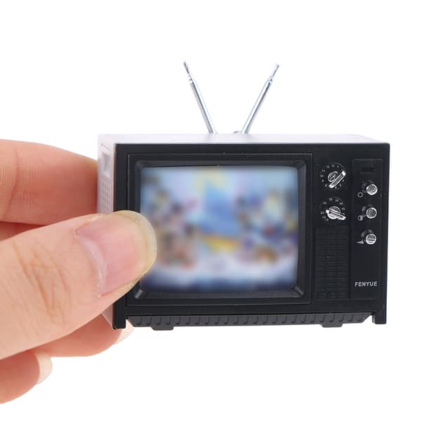 Dukkehus Miniature ornamenter Mini retro tv legetøjs ornamenter E