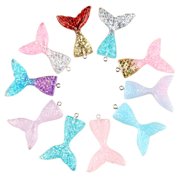 10 stk. blandet glitter havfrue fiskehale harpiks DIY vedhæng passer til bh Multicolor