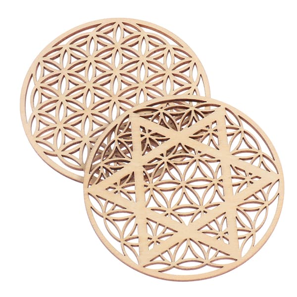1 kpl Creative Chakra Pattern Coaster Wood Flower of Life Natural B 5 pcs