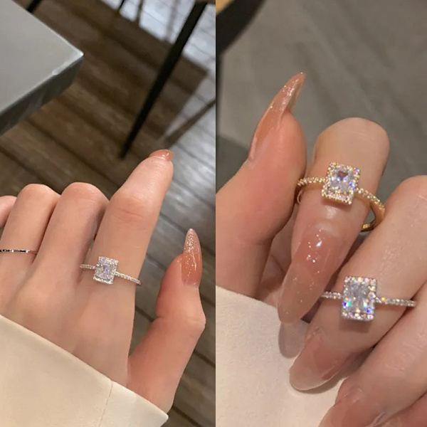 Lyx Klassiska Rhinestones Ringar För Kvinnor Square Lucky Ring Pe Gold