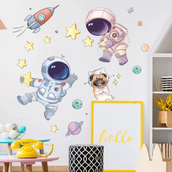 e Space Astronaut Wall Stickers For Kids Barnehagerom Wall Deco one size