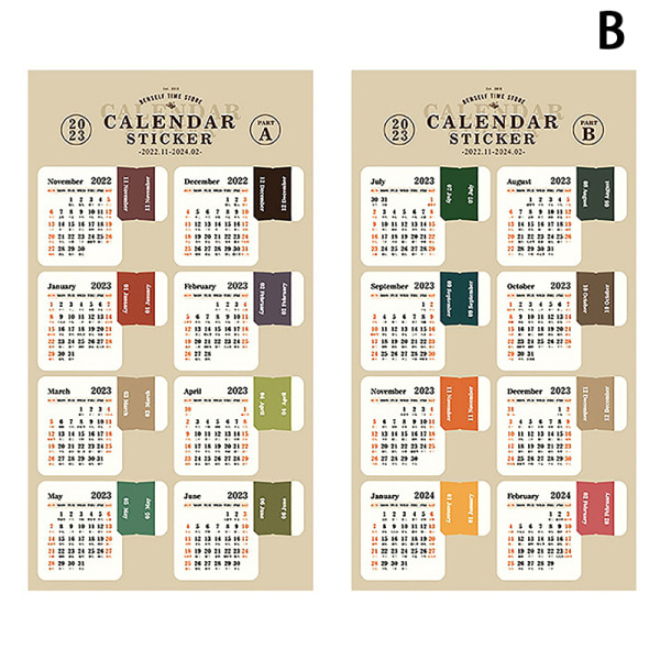 2023 2024 Kalender Stickers Årlig Månedlig Dagsplanlægning Notebo B