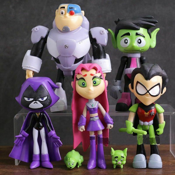7st/ Set Teen Titans Go Robin Cyborg Beast Boy Raven Action Fig as the picture
