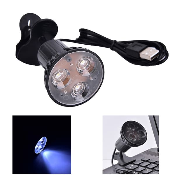 Flexibel Super Bright 3 LED Clip On Spot USB Light Lamp for Lap black
