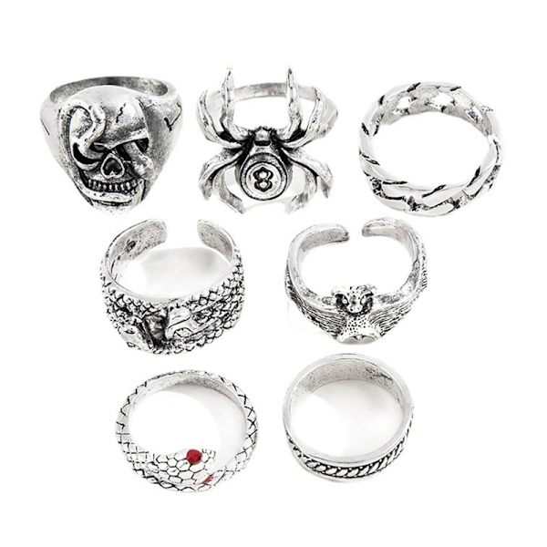 7kpl / set Punk Snake Sormukset naisille Gothic Spider Miesten korut G one size