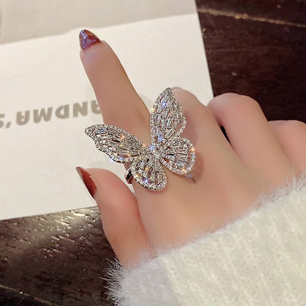 Zircon Butterfly Ring Gem Stone Öppning Överdriven Stor Knuckle One Size