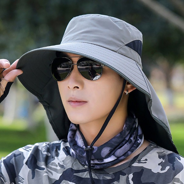 Fisherman Hat Men Hurtigtørkende UV-beskyttelse Justerbar stropp F grey