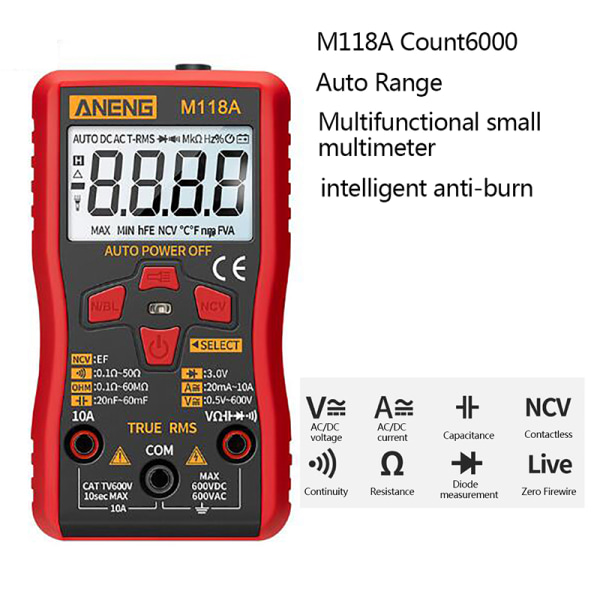 ANENG M118A Digital Multimeter Bærbar AC/DC Tester Mini Resit onesize