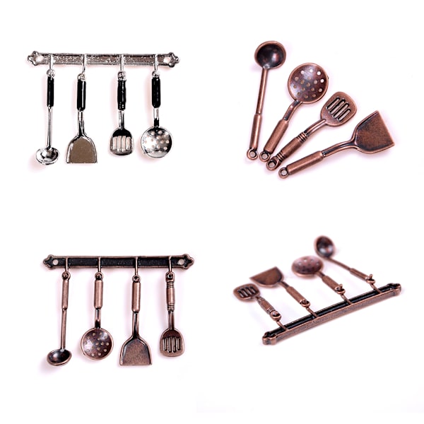 5 stk 1:12 Dukkehus Miniature Metal køkkengrej Dukkehustilstand Broze 0