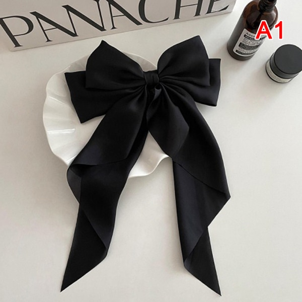 Sløjfebånd Hårnåle Hovedbeklædning Simple Elegant Satin Spring Clip Fi Black