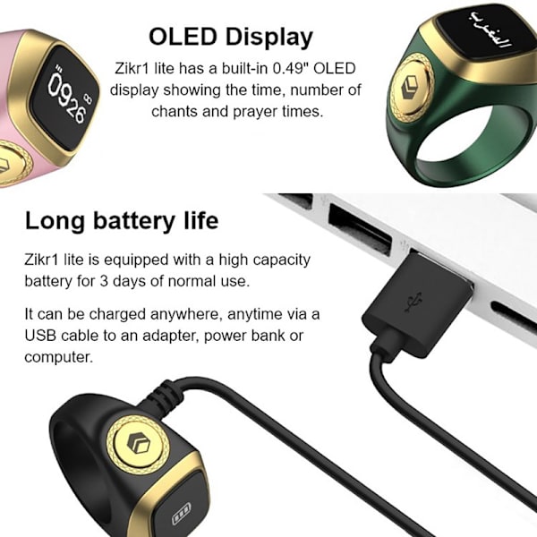 Smart Tasbih Räknarring för Muslimer Zikr Digital Tasbee Green