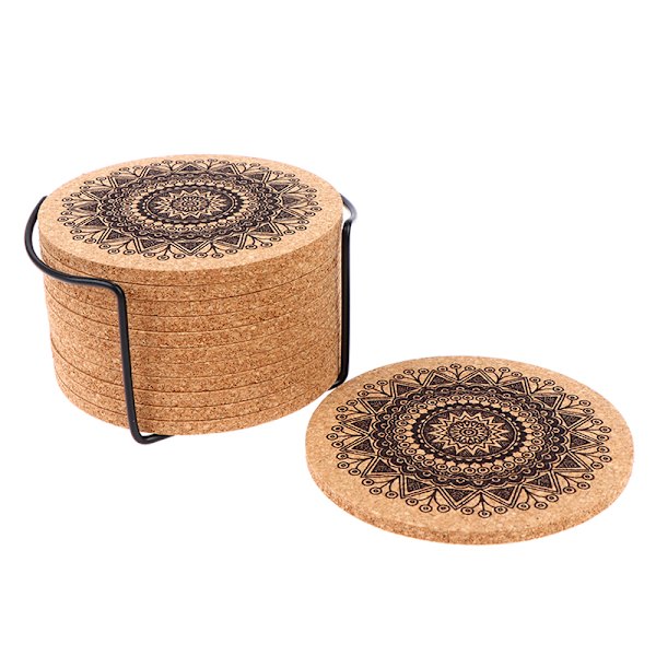 12 stk Mandala Design Rund Form Træ Coasters Med Rack Roun