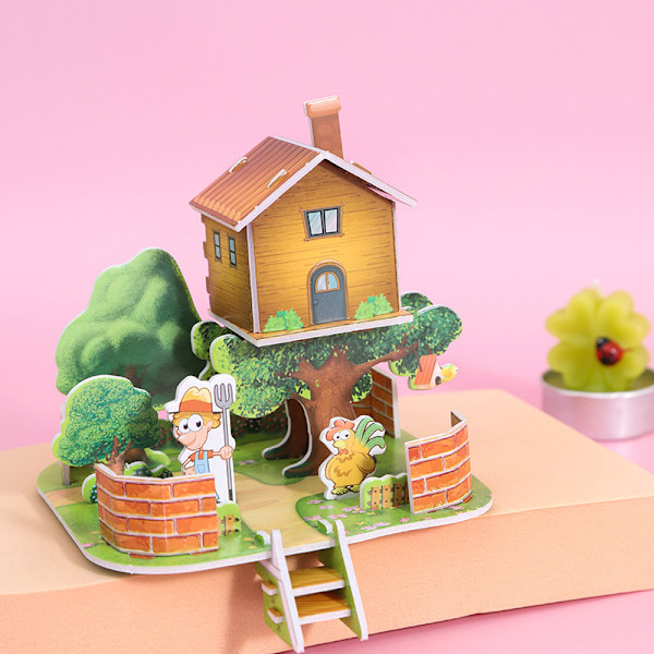 1Set DIY 3D-pusselkort Handgjorda husmodell barn Assemblin 11*9.8CM