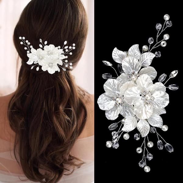 Perle Rhinestone Blomst Bryllup Hårspenne Hårtilbehør For Gold