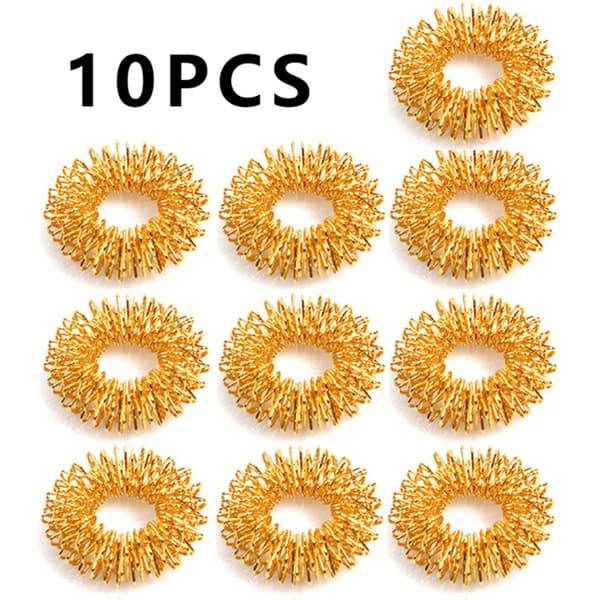 10stk Rustfritt stål Finger Massasje Ring Akupunktur Ring Ther Gold