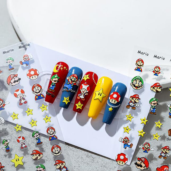 1Pc 5D Super Mario Bros Nail Sticker och Kawaii Anime Figure Sanr B