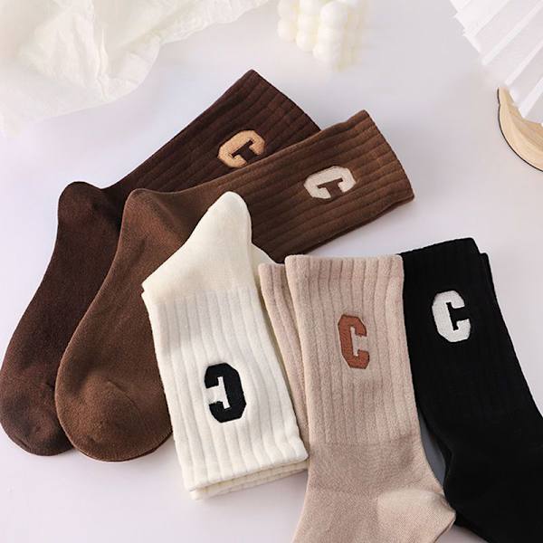 Dam Letter C Print Strumpor Dam Kort strumpa För Cykling e Solid Khaki