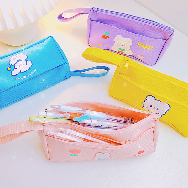 Candy Color Print Canvas Pen Bag Happy Fun Animal Pattern Pen Purple