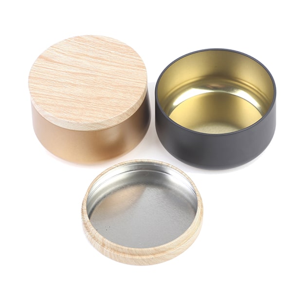 Stearinlys Krukker Lyseske Blikkboks Trekornlokk Kosmetisk Po Gold 2 pcs
