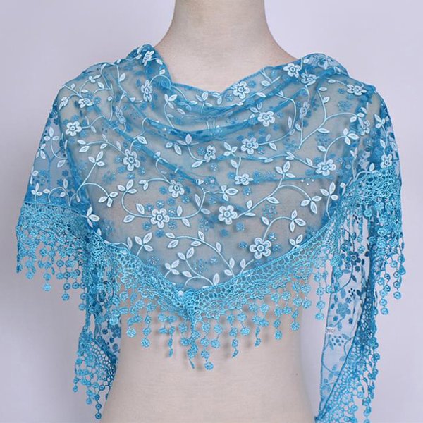 1 Stk Kvinder Mode Trekant Wrap Lady Sjal Blomst Blonde Tørklæde Sh Blue