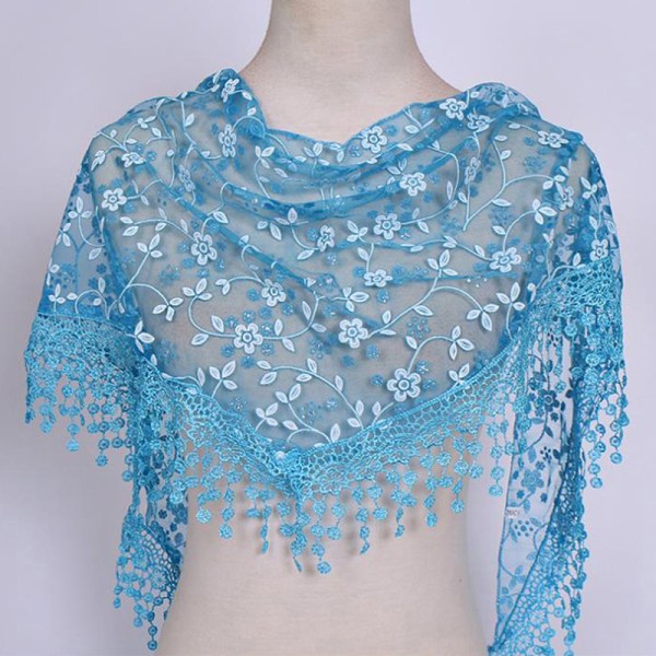 1st Kvinnor Mode Triangel Wrap Lady Sjal Flower Lace Scarf Sh Blue