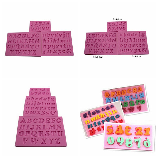 3 st Ny Mini Letter&Nummer Silikon Handgjord Fondantkaka Dec Pink Set