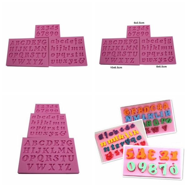 3 stk Ny Mini Letter&Nummer Silikon Håndlaget Fondantkake Des Pink Set