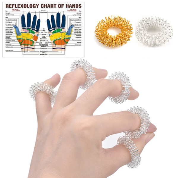 10st Rostfritt Stål Finger Massage Ring Akupunktur Ring Ther White