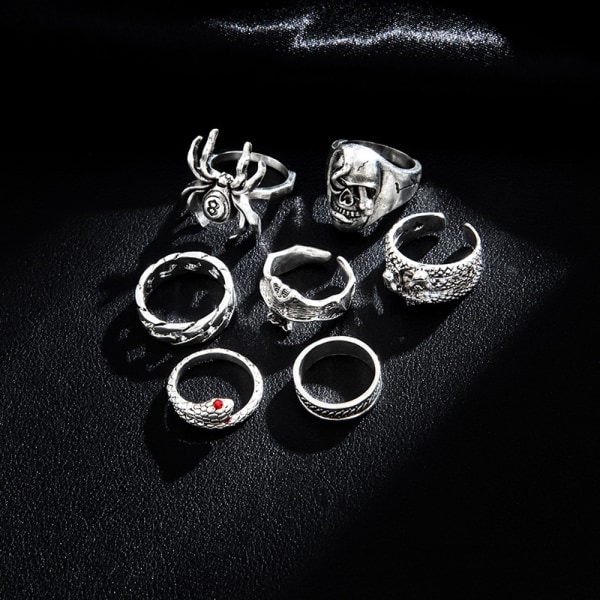 7 st/ set Punk Snake Rings för kvinnor Gothic Spider Men Smycken G one size