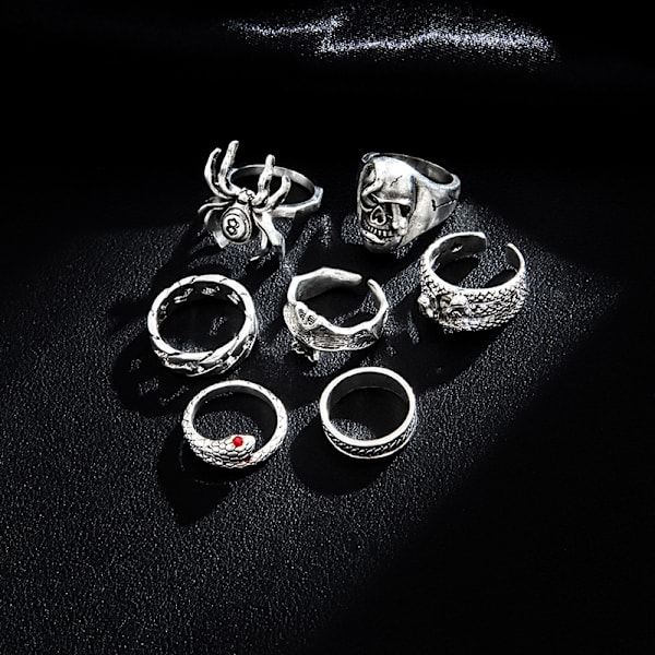 7kpl / set Punk Snake Sormukset naisille Gothic Spider Miesten korut G one size