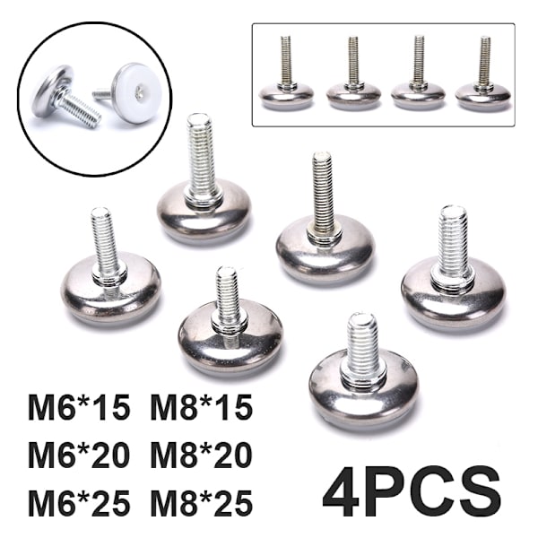 4 ST M6 M8 15/20/25 mm justerbara ben av stålmöbel Anti-halk 8*25