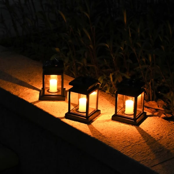 Solcelledrevet LED udendørs blinkende lyslanterne udendørslampe H Black