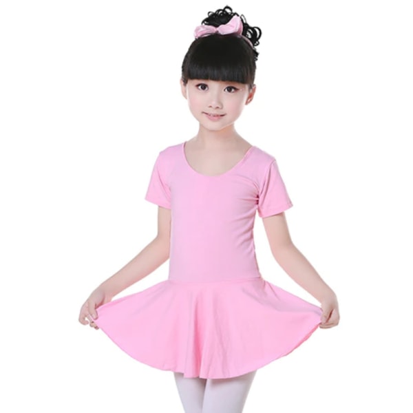 Barn Flickor Bomull Gymnastik Leotard Balettklänning Barn Kort Sl Pink 130
